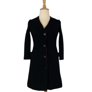 Vintage 60s 70s Worsted Wool Coat Women’s XL Black Button Down Retro